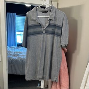 Travis Mathew Gray Polo with Blue Stripes